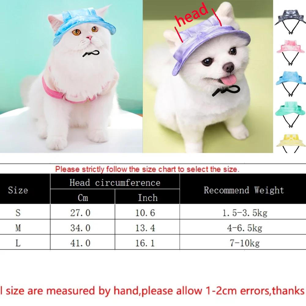 

1Pcs Pet Cat Hat Cotton Cat Hat with Ear Holes for Hairless Cats Dog Kitten Travel Hiking Tie Dye Adjustable with Windproof Rope