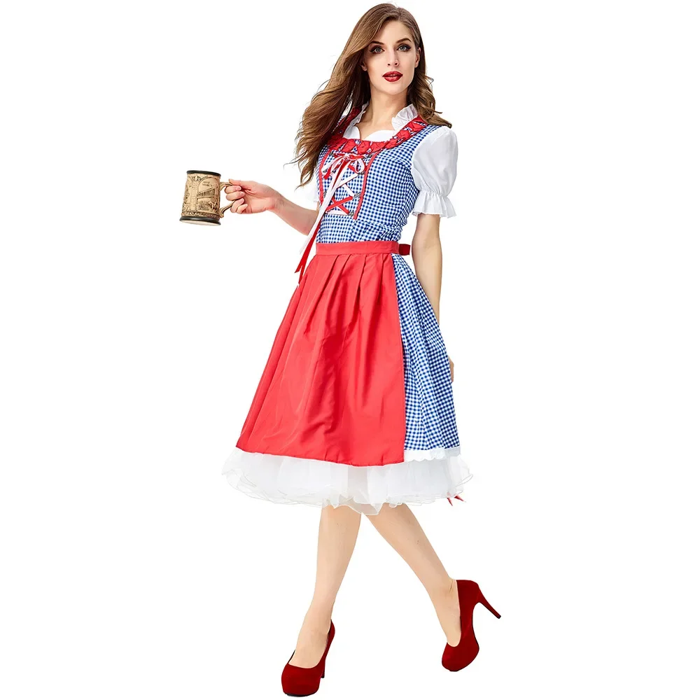 Vestido tradicional bávaro Dirndl para mujer con delantal Oktoberfest disfraz de cerveza de Oktoberfest