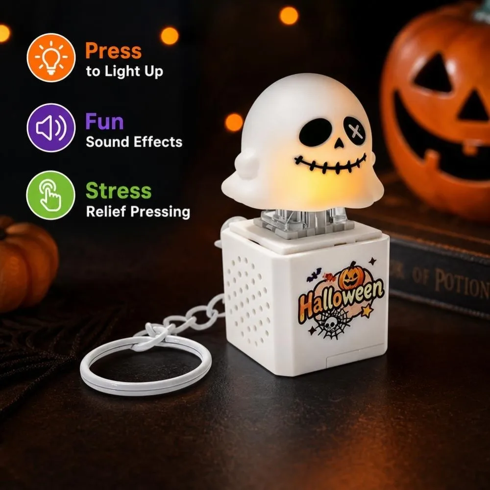 Pumpkin Fidget Button Keychain Toys Glowing Sound Keyboard Fidget Toys Light Up Rechargeable Finger Button Keycap Clicker