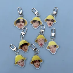 ATEEZ Keychain HONGJOONG MINGI Yellow Hat Figure Acrylic Pendant Cute Korean Style Bookbag Car Accessories Key Ring Fan Gift