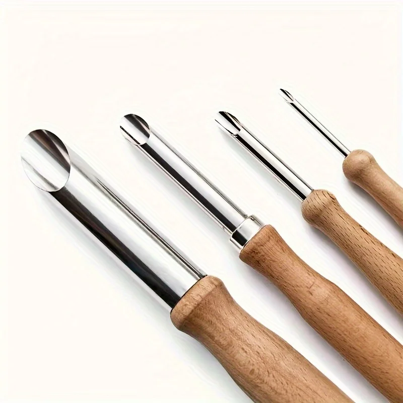 4pcs Stainless Steel Circular Clay Puncher - a Wooden Handle Tool Used for Shaping and Decorating Clay, a Ceramic Work Puncher