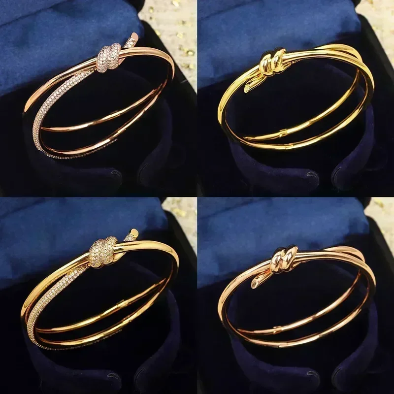 ES Hot New Rose Gold Cross Knot Bracelet for Women's Fashion Temperament Luxury Brand Jewelry Party Valentine's Day Gift