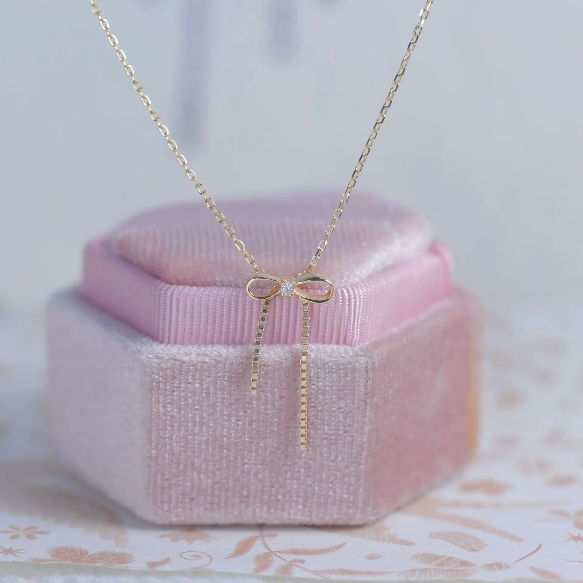 925 Silver Gold Plated Delicate Sweet Bow Jewelry Set Necklace Pendant Stud Earrings Clip On Earrings For Women Daily Party Gift