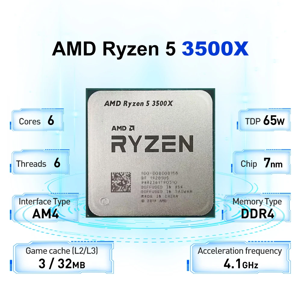 NEW AMD Ryzen 5 3500X 3.6GHz Socket AM4 6-Core 6-Thread 65W R5 3500X 7NM L3=32M Processor DDR4 Without Cooler