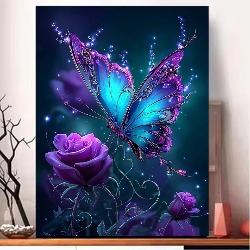 

Diy 5D Diamond Painting New 2025 Dreamy Rose and Butterfly Full Mosaic Cross Embroidery Rhinestone Embroidery Home Decoration
