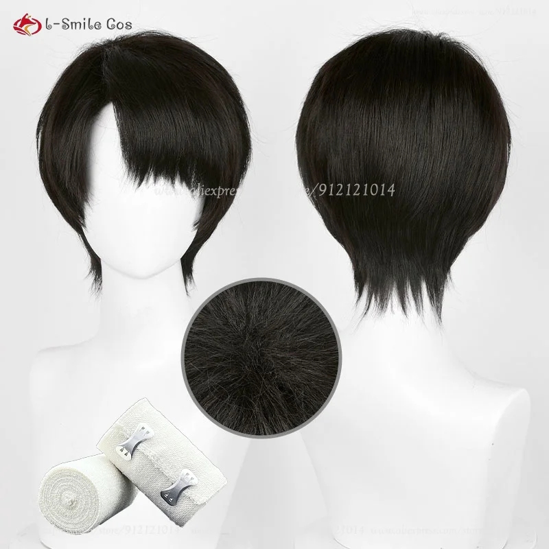 Peruka Cosplay Levi Ackerman 30cm Krótka Czarna Peruka Dla Kobiet i Mężczyzn Kostiumy Anime Peruka Cosplay Odporna na Ciepło Syntetyczne Włosy Halloween