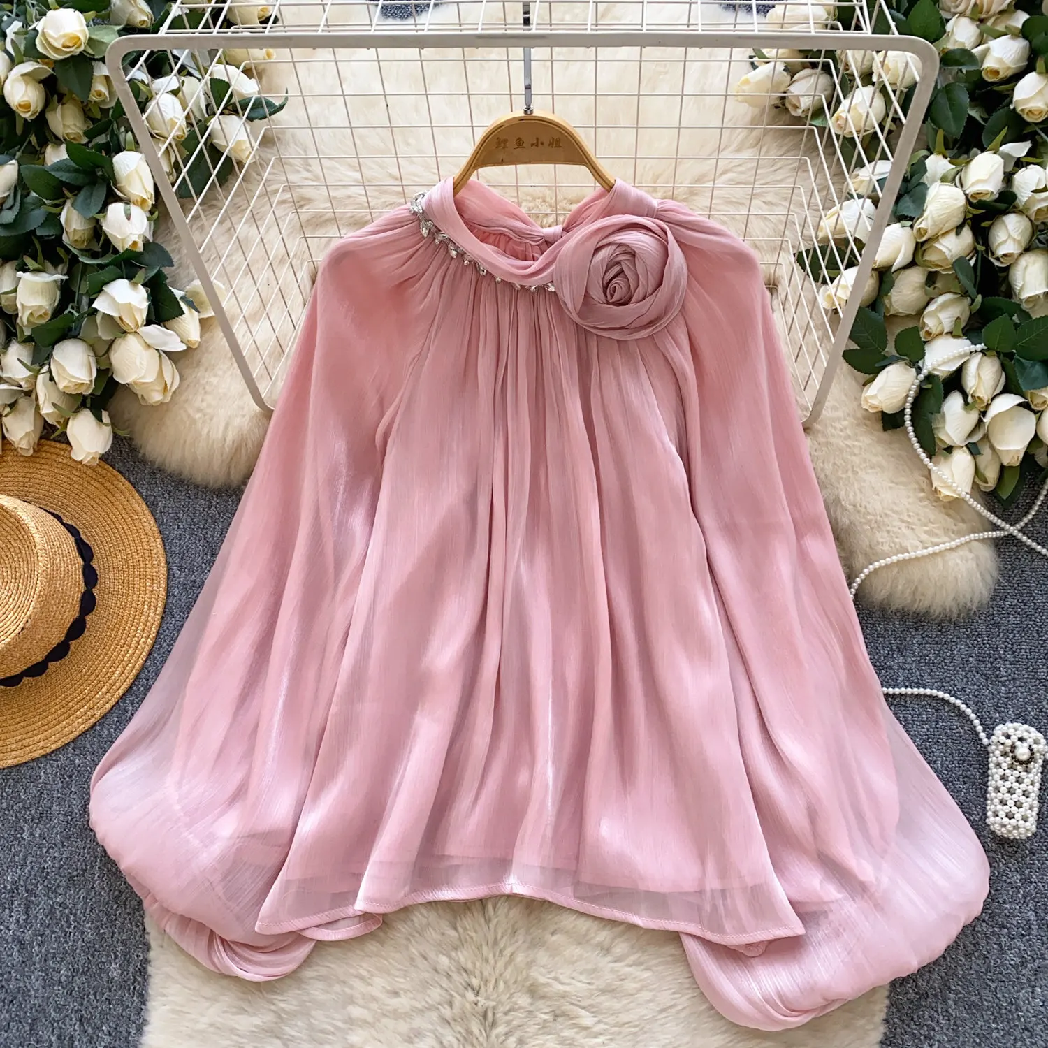 

Tops Women Top Round Neck Flare Sleeve Y2k Streetwear Solid Sexy Floral Elegant Splice Casual Work Slim Fit 2026 Spring