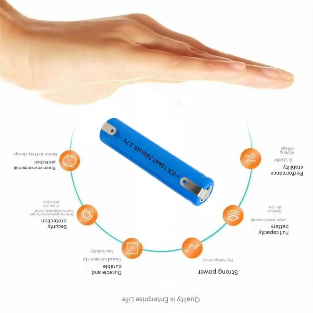 

10440 3.7V 350mAh Rechargeable Lithium Battery with solder tabs for Electric toothbrush Shaver Juicer Microphone Flashlight Toy