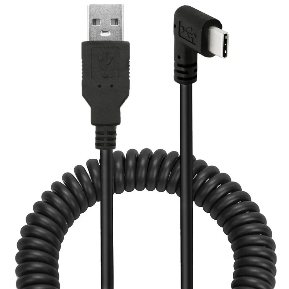 1pcs Spiral Coiled USB 3.1 C-Type Male Angle to USB 2.0 A Male Adapter Cable 1.5m 5FT