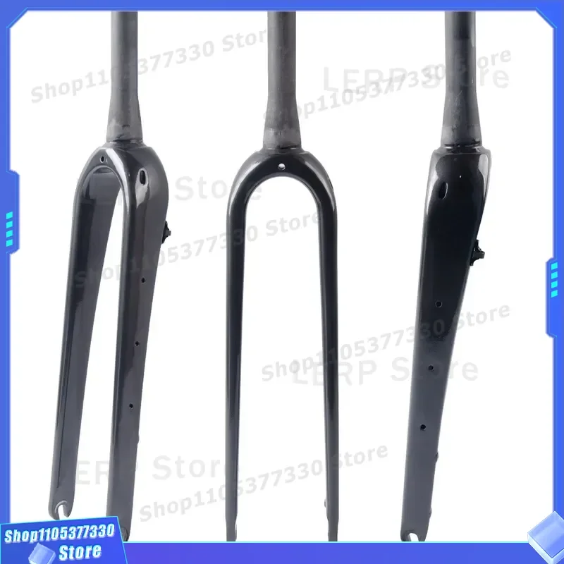 Full Carbon Fiber Road Bike Fork Straight Steerer Tube Cone Headset Flat Mount Disc Brake Quick Release Front Fork for Racing
