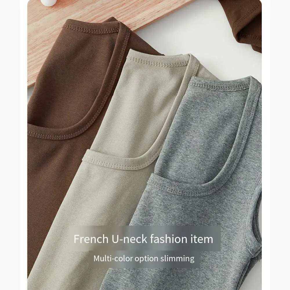 Cotton Wide Shoulder Camisole Square Neck Sleeveless Women's Threaded Vest Beautiful Back No Steel Ring