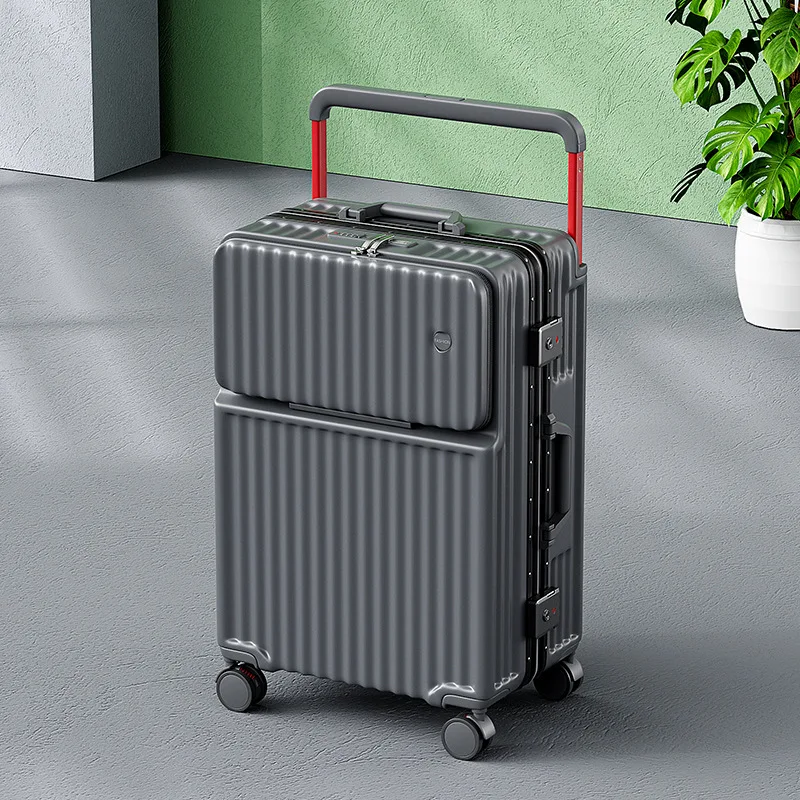 

Red Wide Trolley Luggage Travel Suitcase Front Opening Multi-Functional Luggage 20-26 inch Combination Lock Carry-On Suitcase