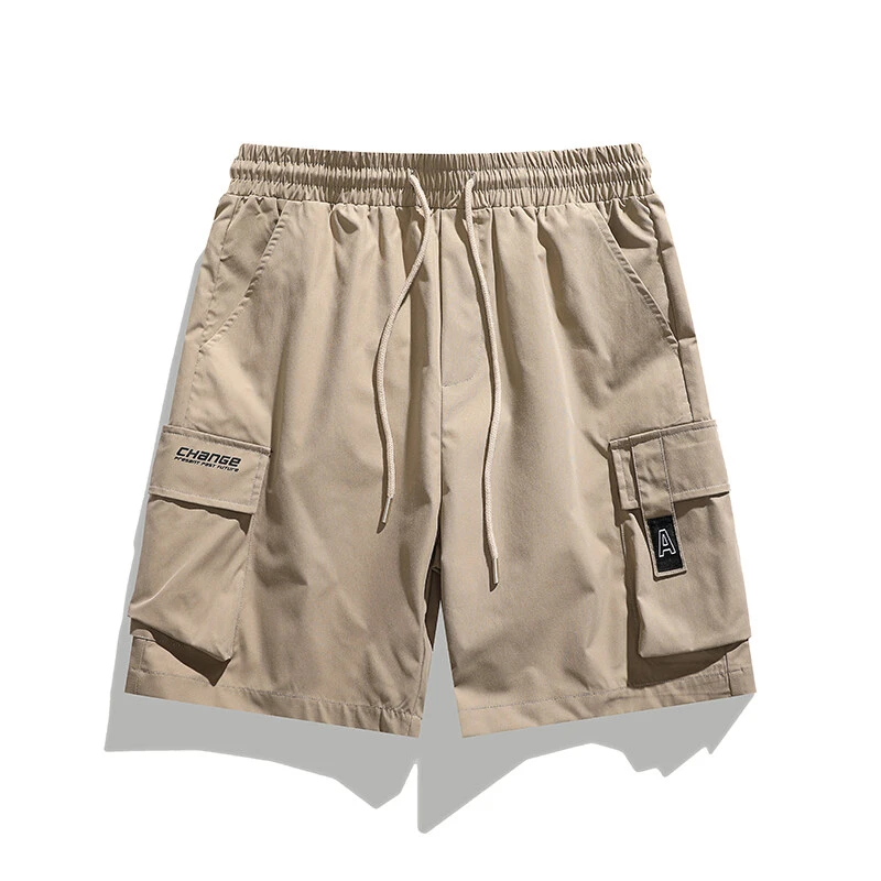 Solid Color Retro Drawstring Men's Shorts 2026 Black Pockets Men's Shorts Beige Cotton Designer Casual Korean Style