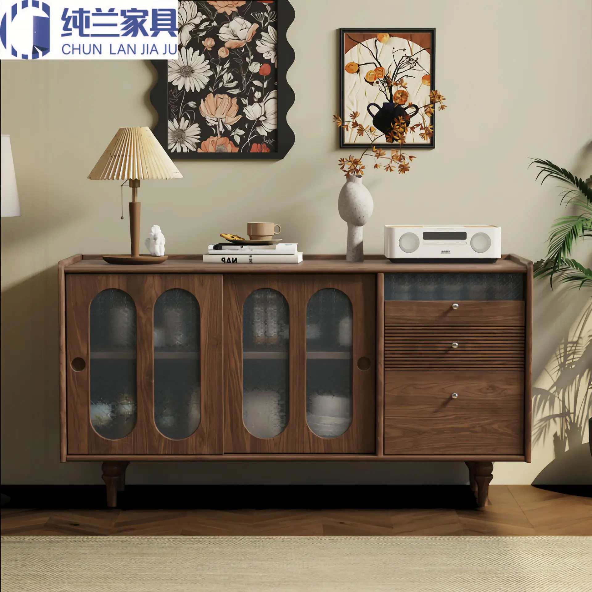 

French Medieval Solid Wood Dining Side Cabinet Retro B & B Restaurant Modern Simple Dining Side Cabinet Storage Locker