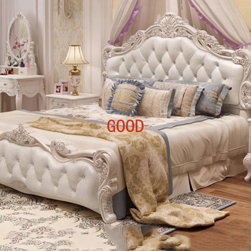 Beauty European Double Bed Modern Whitr High End King Size Frame Double Bed Sleeping Wood Lit Deux Place Furniture For Bedroom