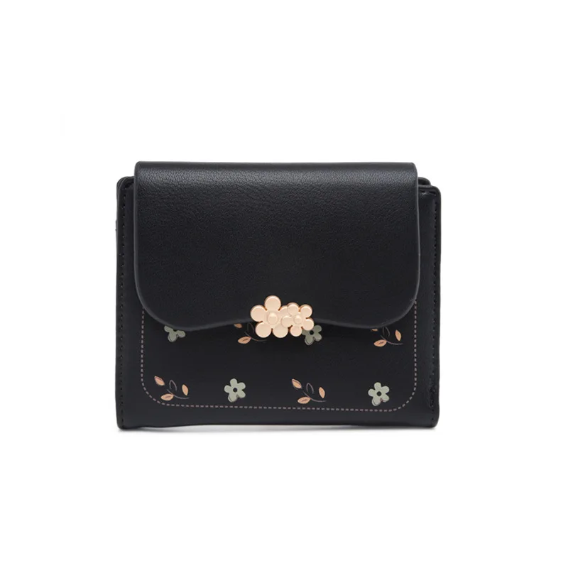 New printed zipper buckle wallet, Korean version PU leather soft surface folding coin purse, multi-functional folding short wall