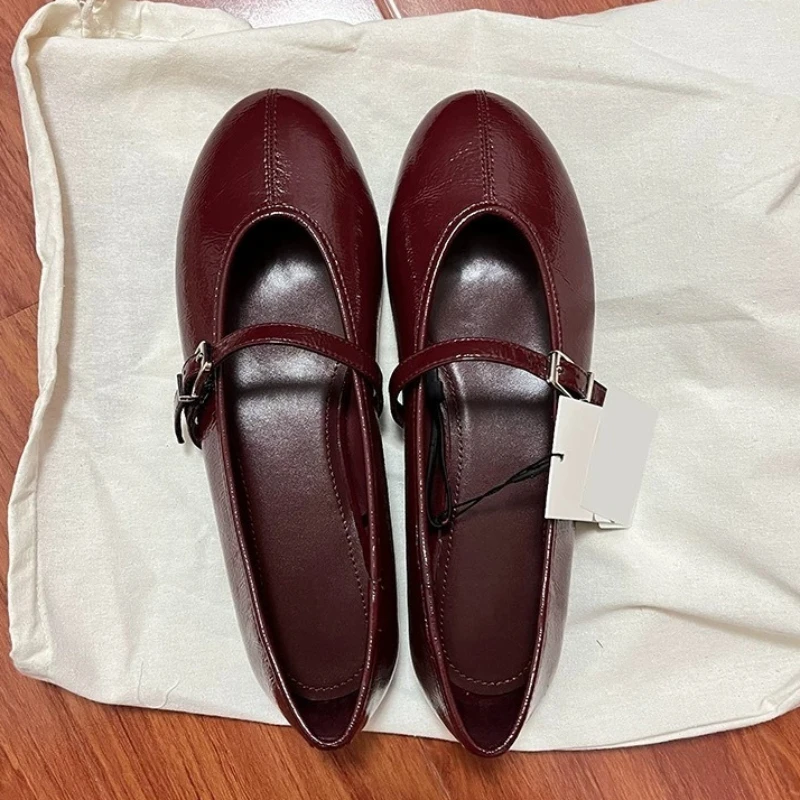 PU Leather Mary Jane Flats for Women Red Buckle Strap Shallow Casual Shoes Elegant Retro Spring Autumn Streetwear Loafers view 5