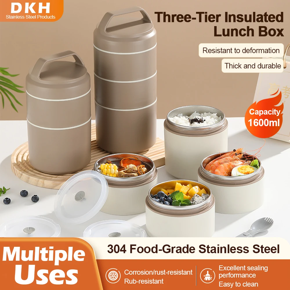 

MTM 304 3-слойный изолированный контейнер для обеда из нержавеющей стали, герметичный портативный штабелируемый бенто для кемпинга, офиса, школы, пикников