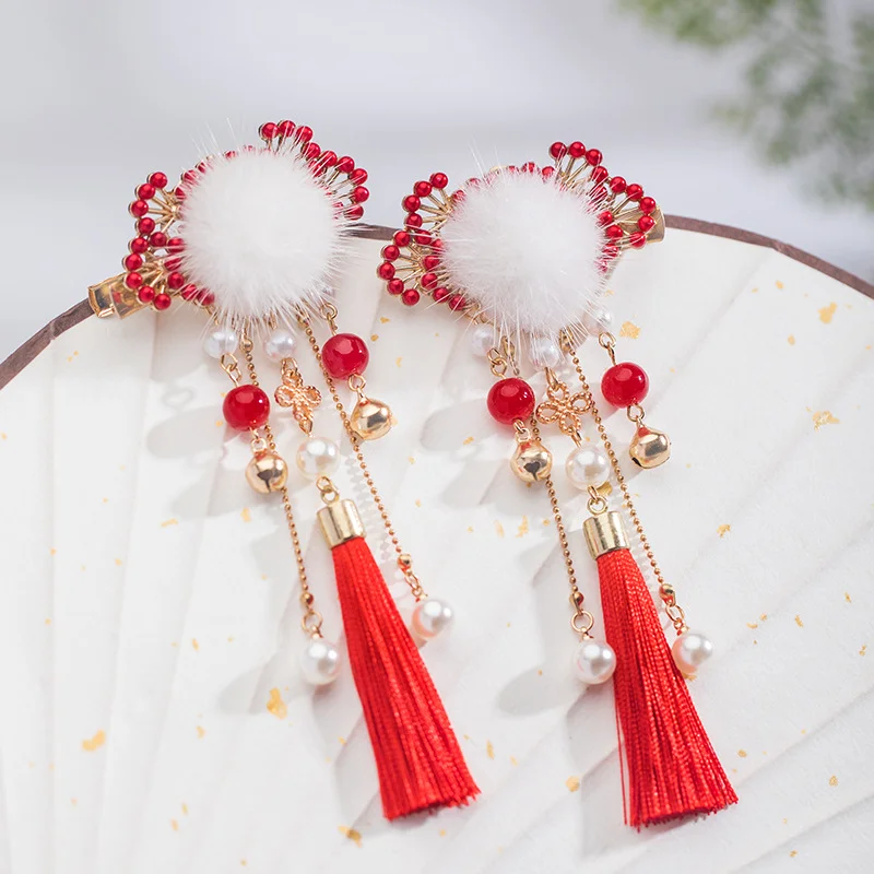 Ein Paar Hanfu-Kopfschmuck, Haarnadeln, Pompons, rote Quasten-Haaraccessoires und festlicher Haarschmuck im neuen chinesischen Stil – Detail 1
