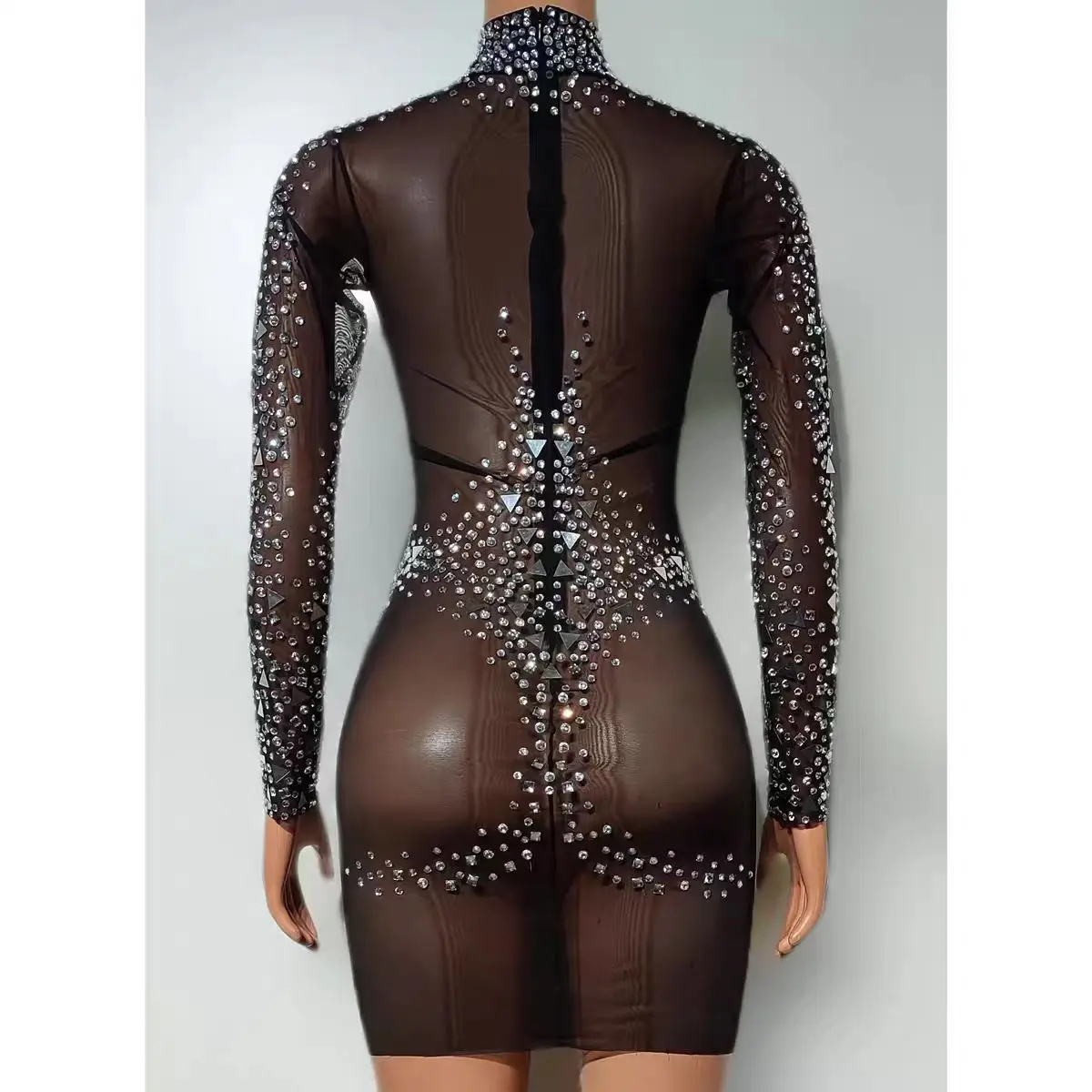 Discothèque DJ Bar femme chanteuse danseuse scène Costume Sexy Perspective maille plein diamant combinaison danse équipe fête thème spectacle