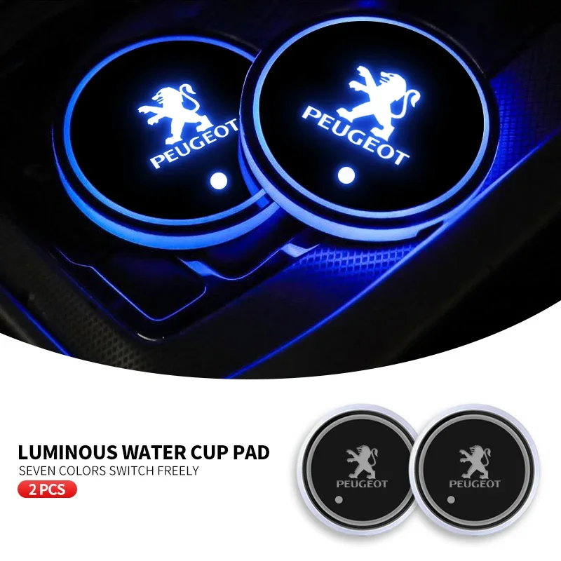 USB Charging Car Led Cup Pad Luminous Coaster Trim Lamp For Peugeot 206 307 308 3008 207 208 407 508 2008 3008 5008 107 106