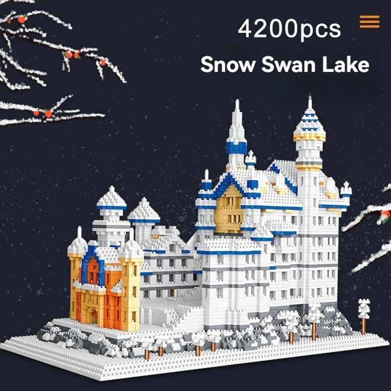 Creative Tabletop Decoration Micro Bricks Set Diamond Snowing Swan Castle Mini Building Blocks Toys For Children Birthday Gifts