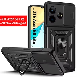 Slide Camera Funda for ZTE Axon 50 Lite Blade V50 Design 4G Case Armor Ring Stand Protect Cover for ZTE Axon 50 Lite Capa