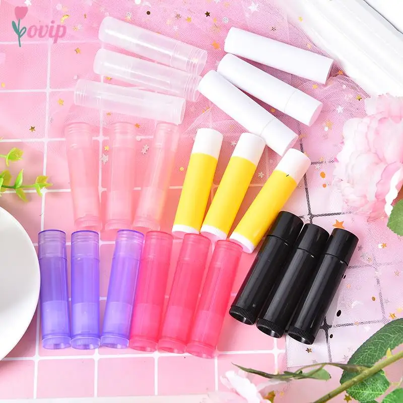 10pcs/lot 5g Transparent Empty Plastic Tubes Containers Lip Balm Tubes Lipstick Case 7 Candy Colors Lip