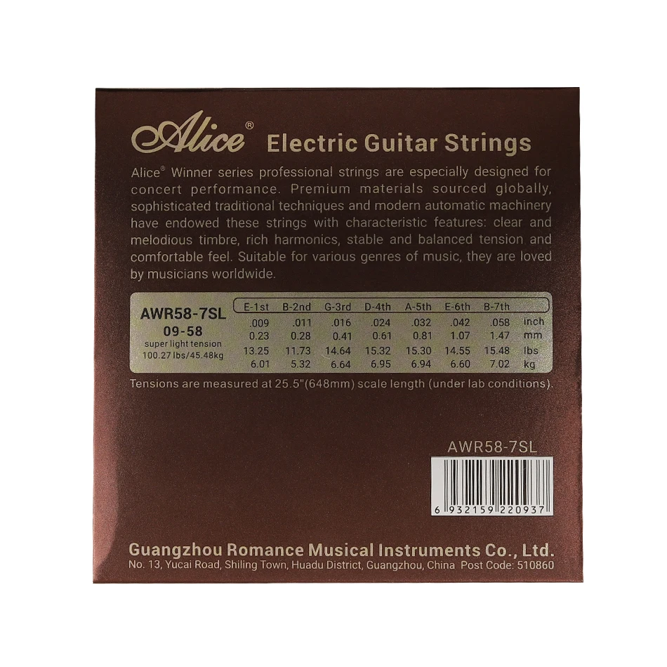 Alice 7-String Electric Guitar Strings Set from E-1st to B-7th Super Light 09-58 Guitar Accessory