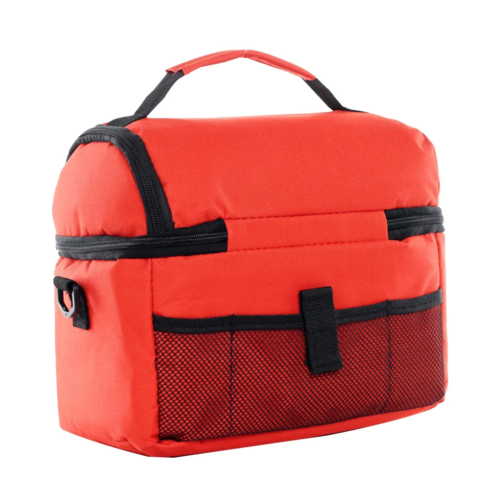 

Heat Preservation Lunch Bag Double-Deck Oxford Cloth Portable Fresh-Keeping Tote Bag Red for Picnic Work Travel School