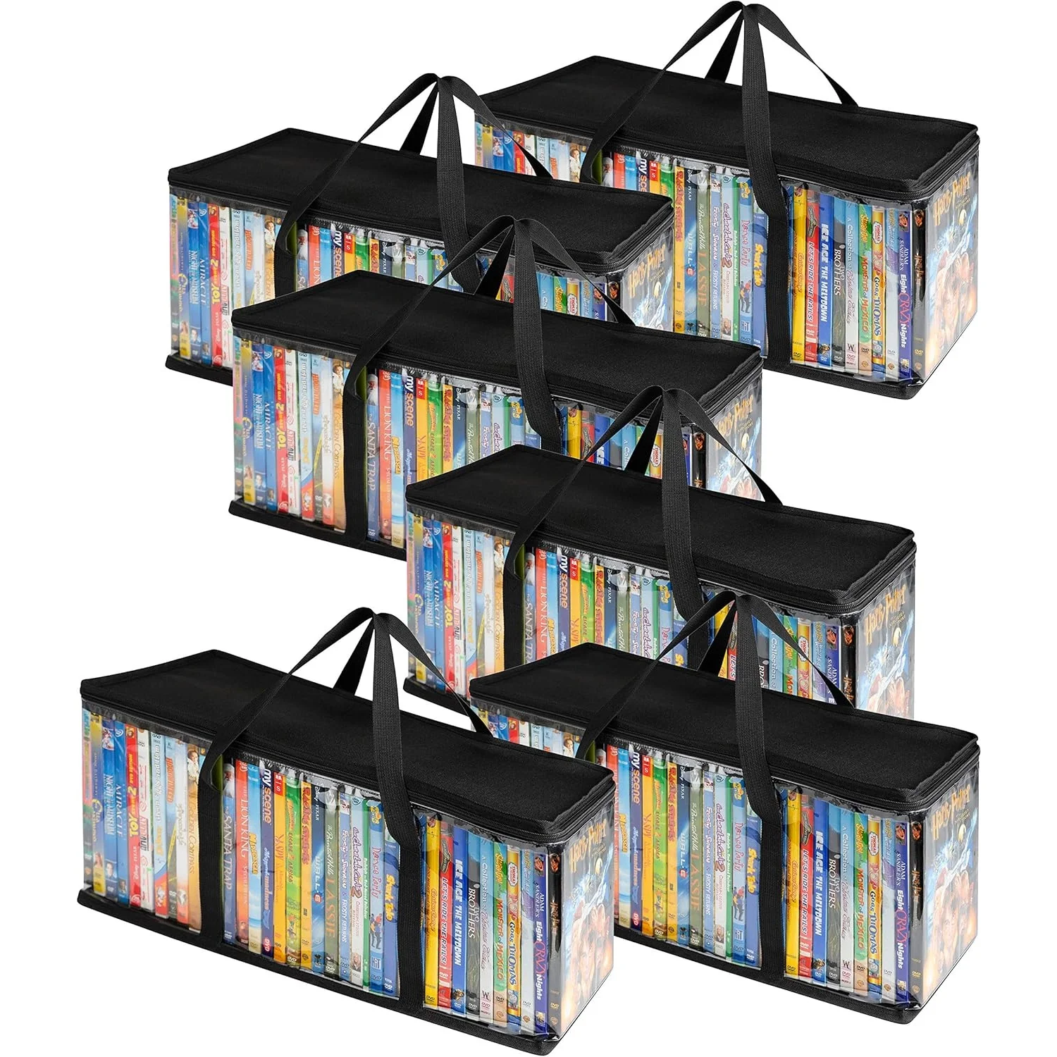 DVD Storage Bags 2/4/6-Pack, Clear Plastic Holders with Handles & Zipper for CDs, Blu-ray, Movies, Games