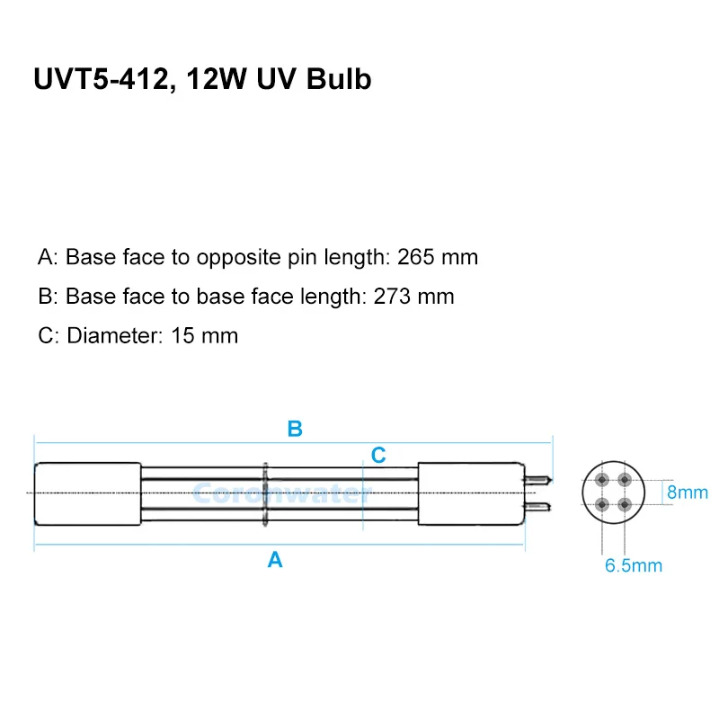 UV Lamp 12W replacement for SEV-5287 1gpm Water Ultraviolet Sterilizer