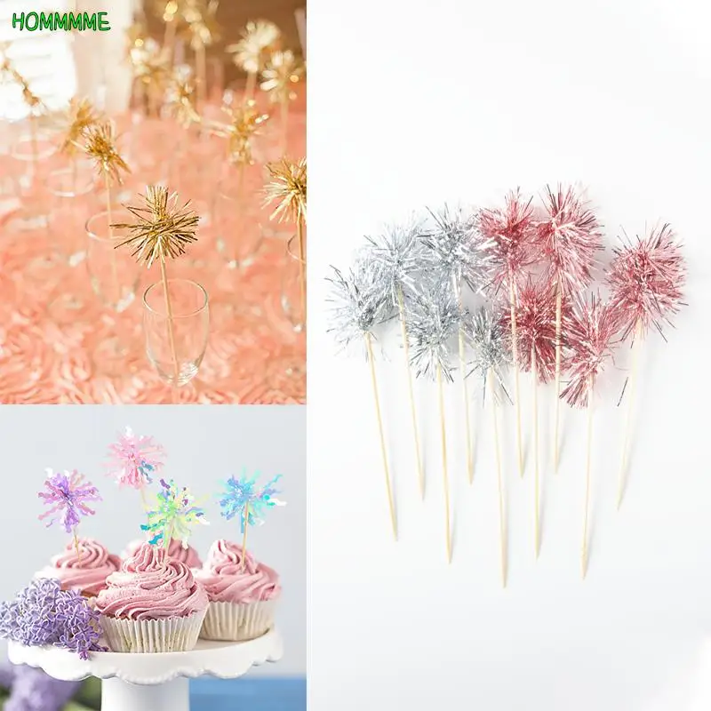 10pcs/pack Glitter Fireworks Sticks Compote Decorated Wooden Colorful Sign Dessert Fruit Cake Toppers Drink Cocktail Tool Party