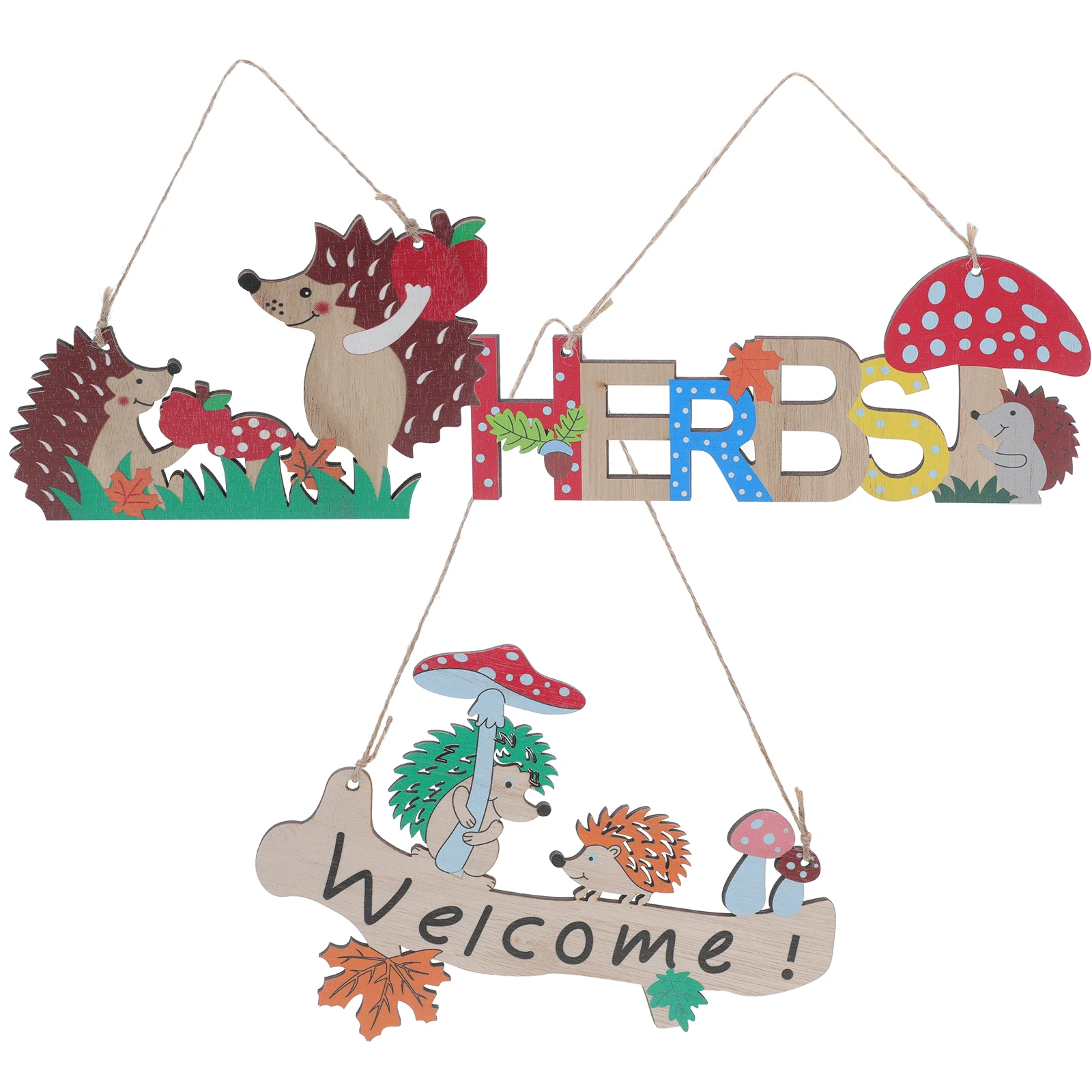 

3pcs Wooden Hedgehog Animal Pendant Cartoon Hanging Decor For Home Wall Door Decoration Lightweight Portable Craft Ornament