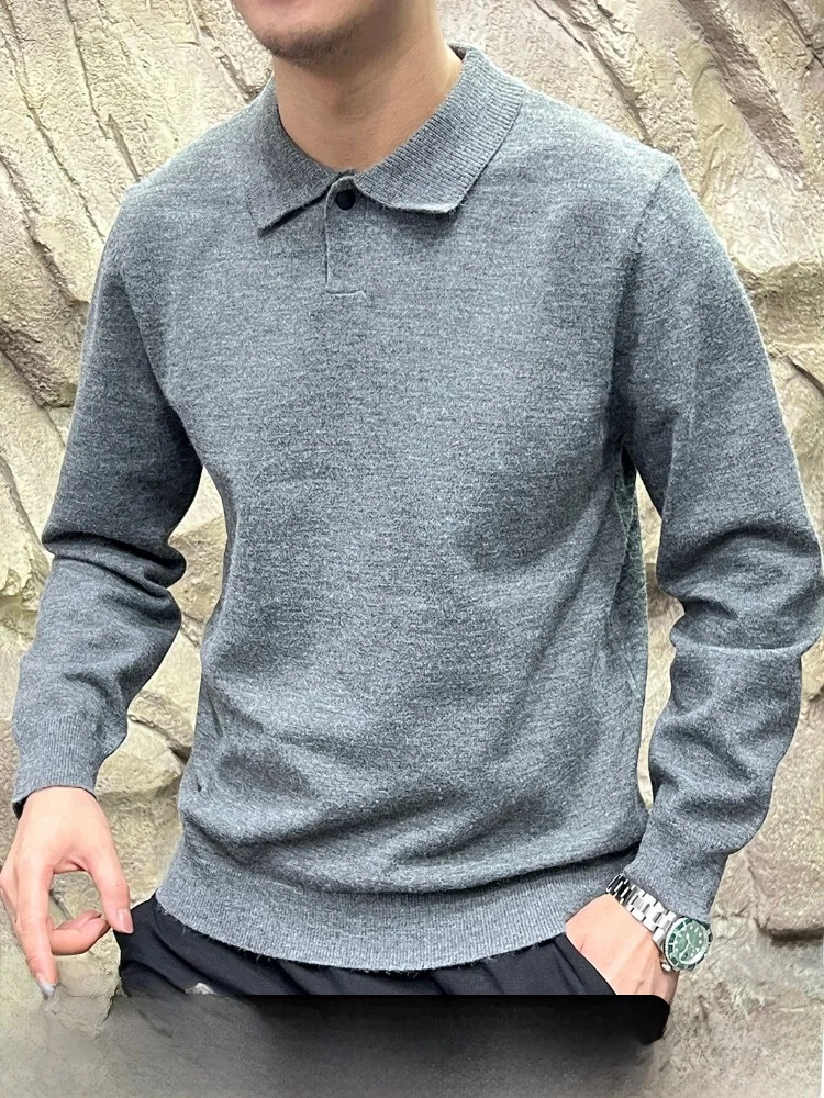 

Italian Luxury Knitted Sweater Men's Collared Elastic Business Style Long Sleeve Breathable Polyester Fiber Autumn Winte...