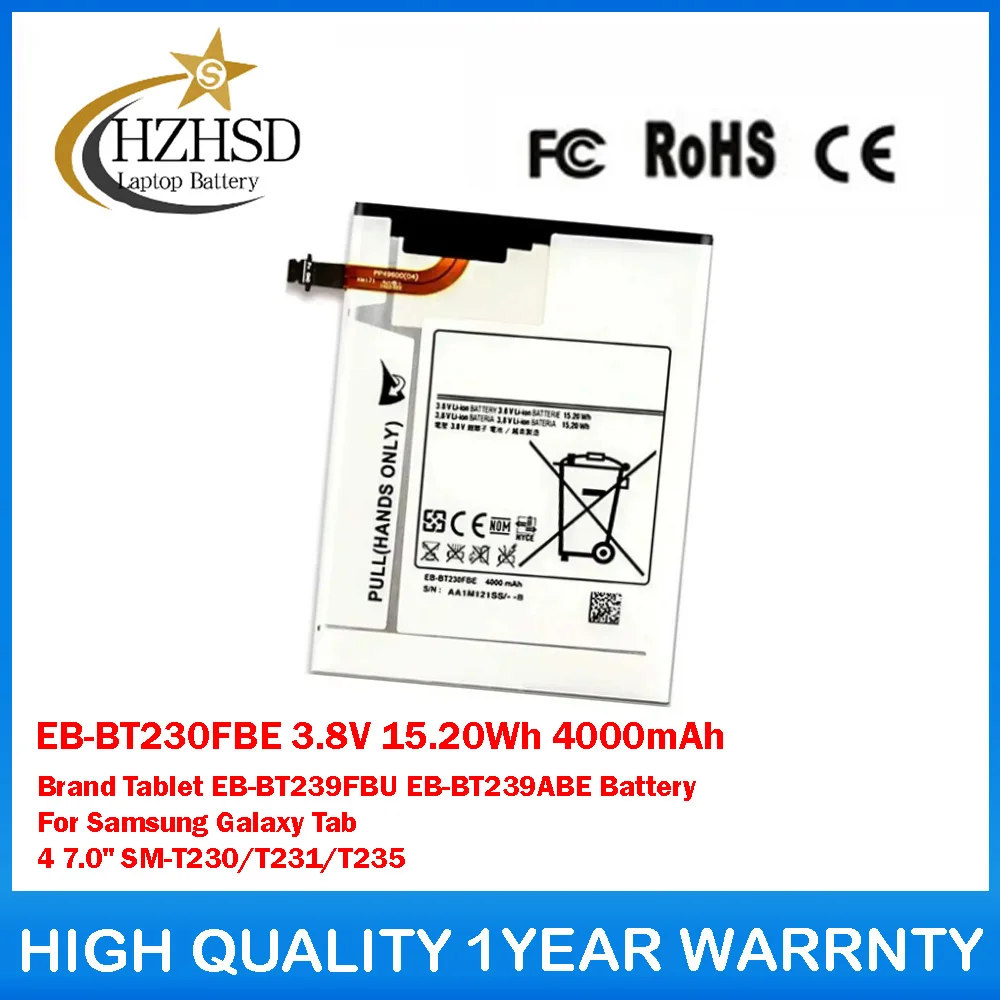 

EB-BT230FBE 3.8V 15.20Wh 4000mAh Brand Tablet EB-BT239FBU EB-BT239ABE Battery For Samsung Galaxy Tab 4 7.0" SM-T230/T231/T235