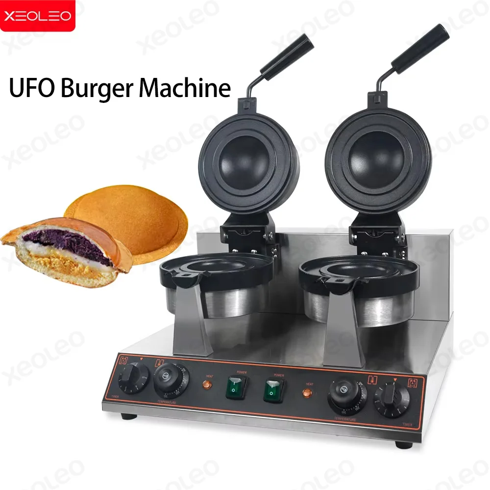 

XEOLEO Double Head UFO Burger Machine Rotatable 2600W Ice Cream Burger Waffle Maker UFO Burger Grill Gelato Panini Press Machine