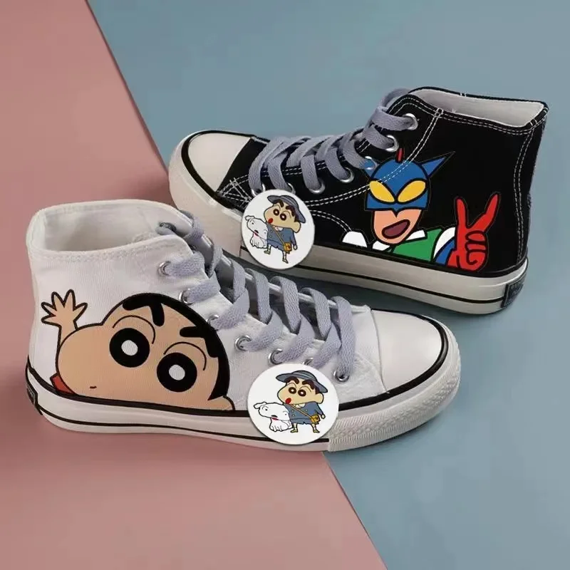 Crayon Shin-chan real photo black white 2025 new drop shipping High Top man Casual Shoes Female Students women flats shoes