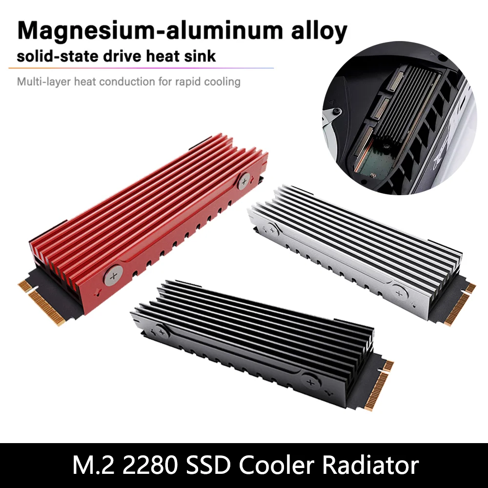

Magnesium-Aluminum M.2 2280 SSD Heatsink Multi-Layer Heat Conduction NVMe Cooler for PS5 Desktop PC, Prevent Overheating & Boost