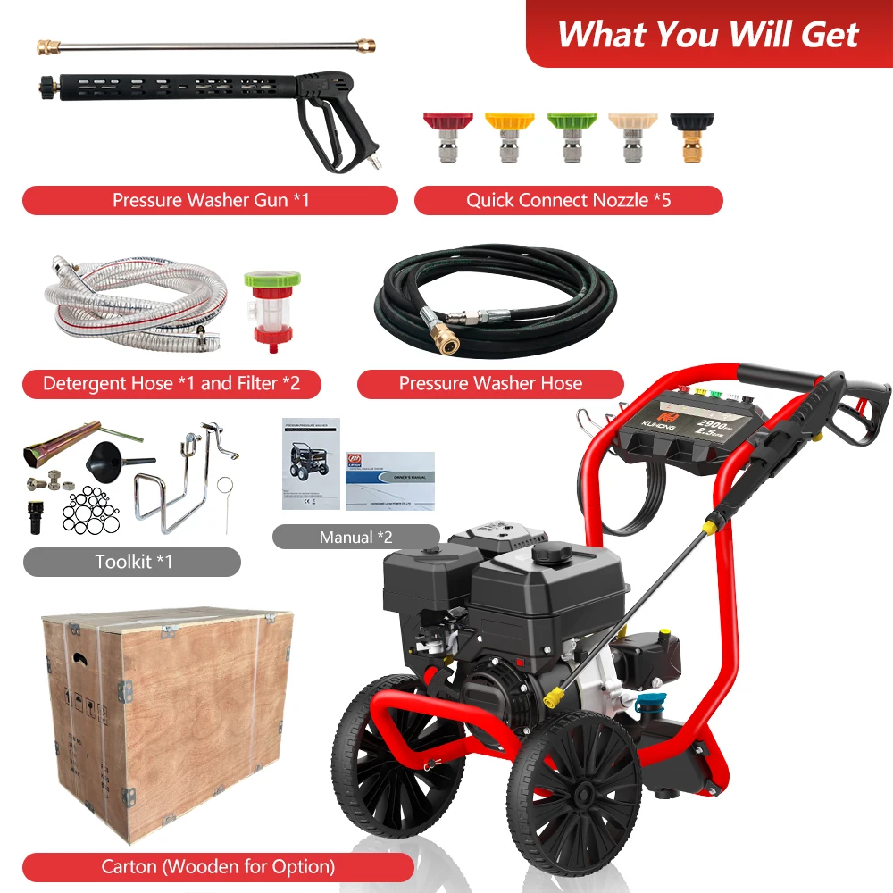 كو هونغ البنزين جهاز تنظيف يعمل بالضغط العالي غسالة الضغط الغاز 2900psi 2800si 190Bar