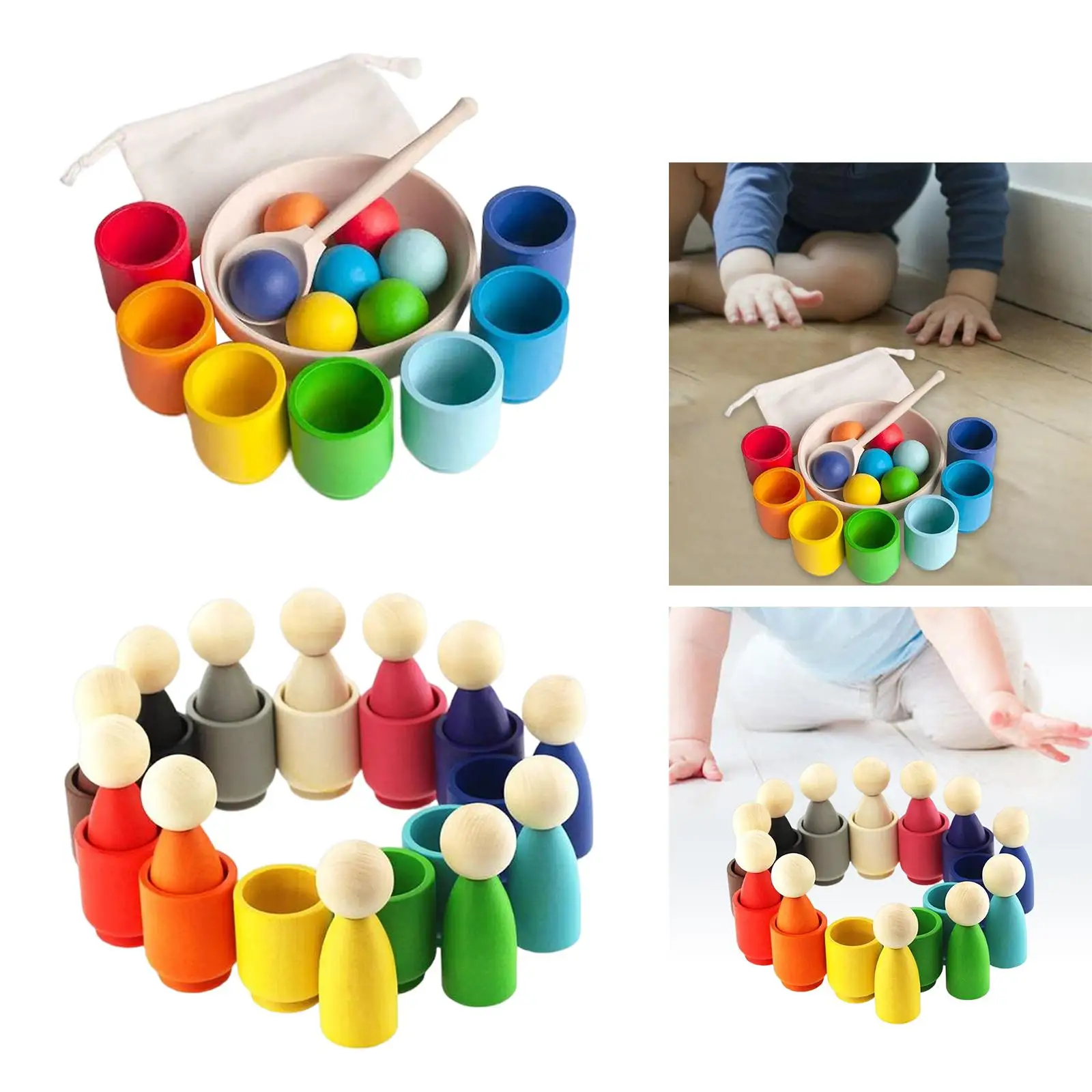 

Rainbow Balls in Cups Montessori Color Sorting Game Board Game Fine Training