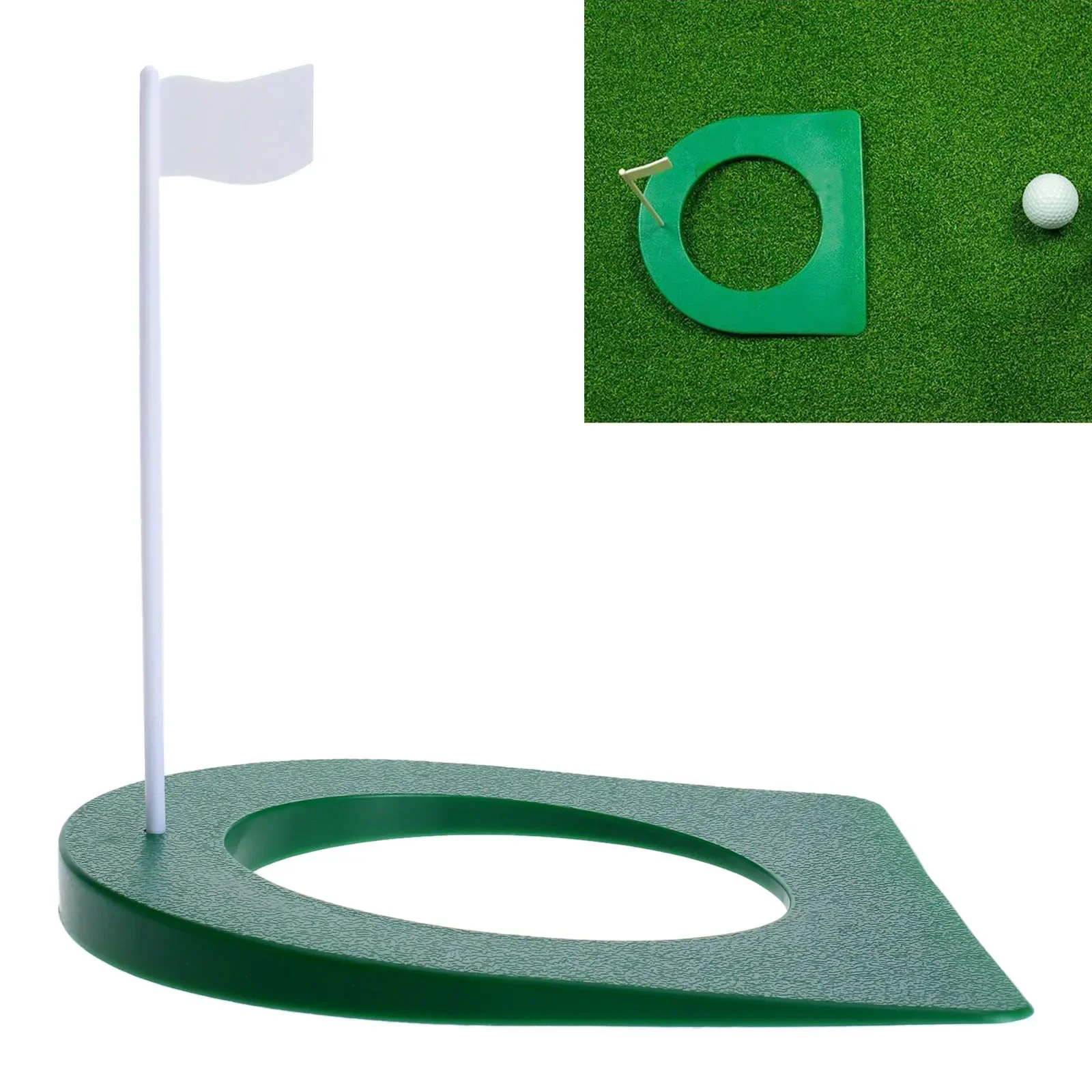 Estera de plástico para práctica de Golf, con agujero y bandera, para patio interior y exterior, Ayuda de entrenamiento de taza de regulación verde