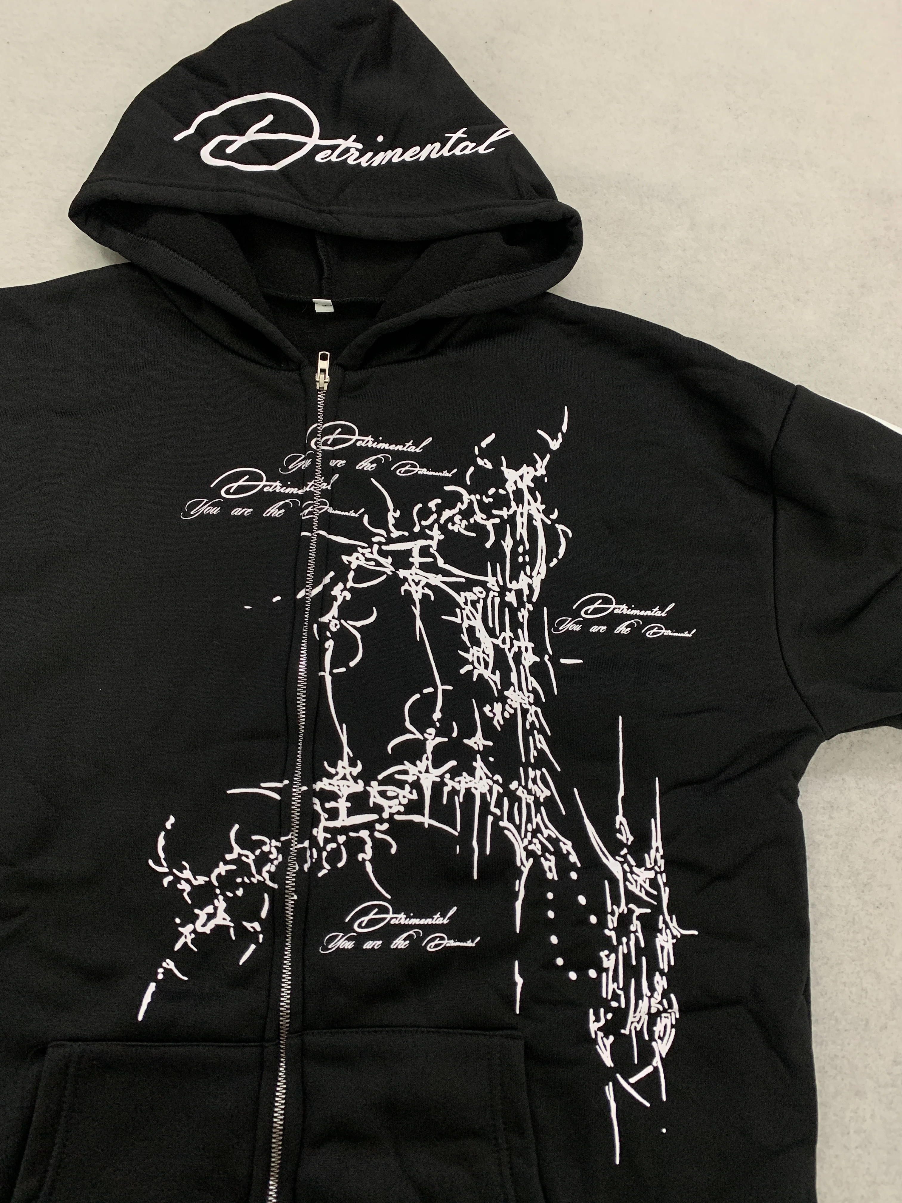Gothic-Hoodie mit Dornen-Print und seitlichen Streifen, locker geschnitten, Y2K High Street, durchgehender Reißverschluss, Freizeitjacke für Damen und Herren – Detail 12