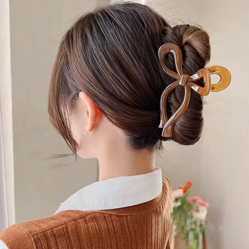 女性のための透明な弓のヘアクリップ,頭の後ろ,大きなアクリルのサメのクリップ,シンプルな気質,ヘアアクセサリー,13cm