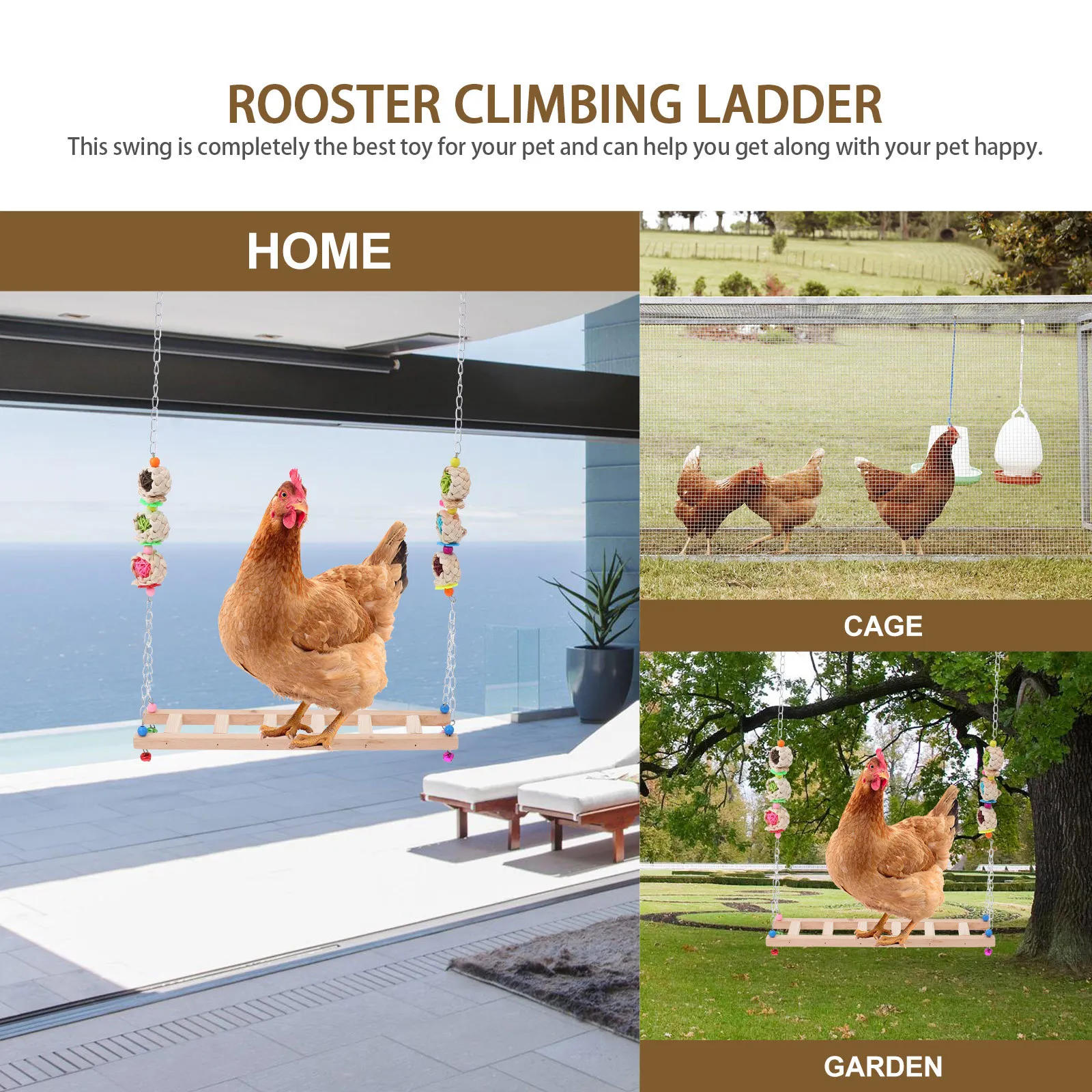

1Pcs Pet Chicken Swing Premium Wood Climbing Ladder Chew Play Accessory for Hen Rooster Cage Hanging Swing Game