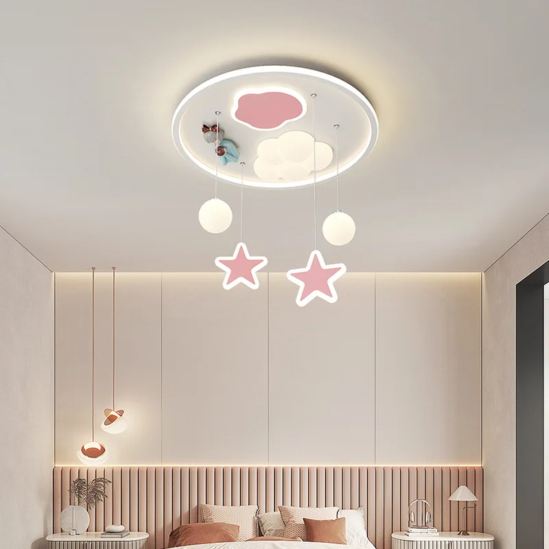 Imagem -02 - Lâmpada de Teto para Quarto de Criança Lâmpada Romântica Lâmpada de Nuvem Creme Menino Menina Quarto Berçário Bebê Pingente de Estrela