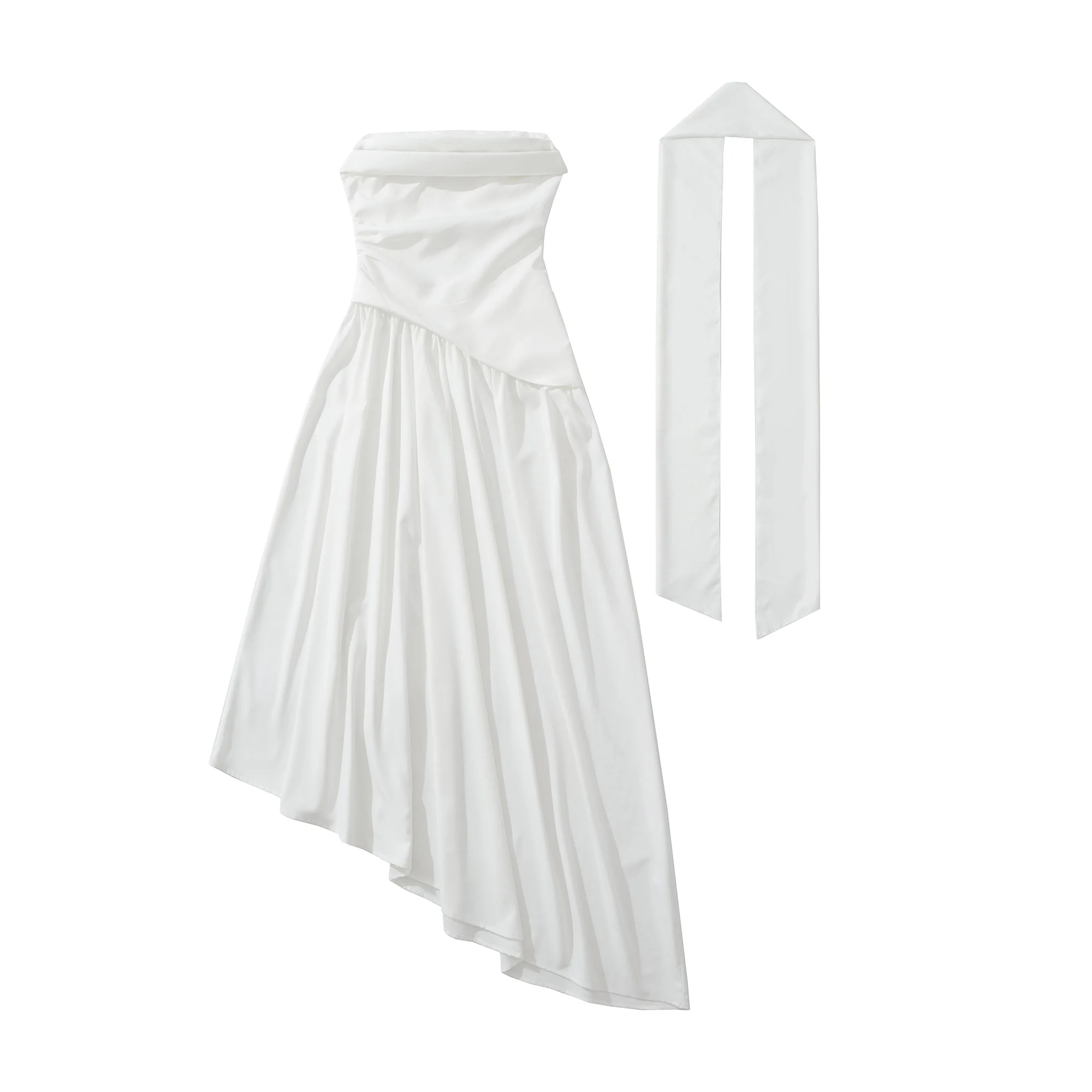 Strapless maxi-jurk voor dames, gedrapeerd sjaaldetail, asymmetrische taille, formele jurk
