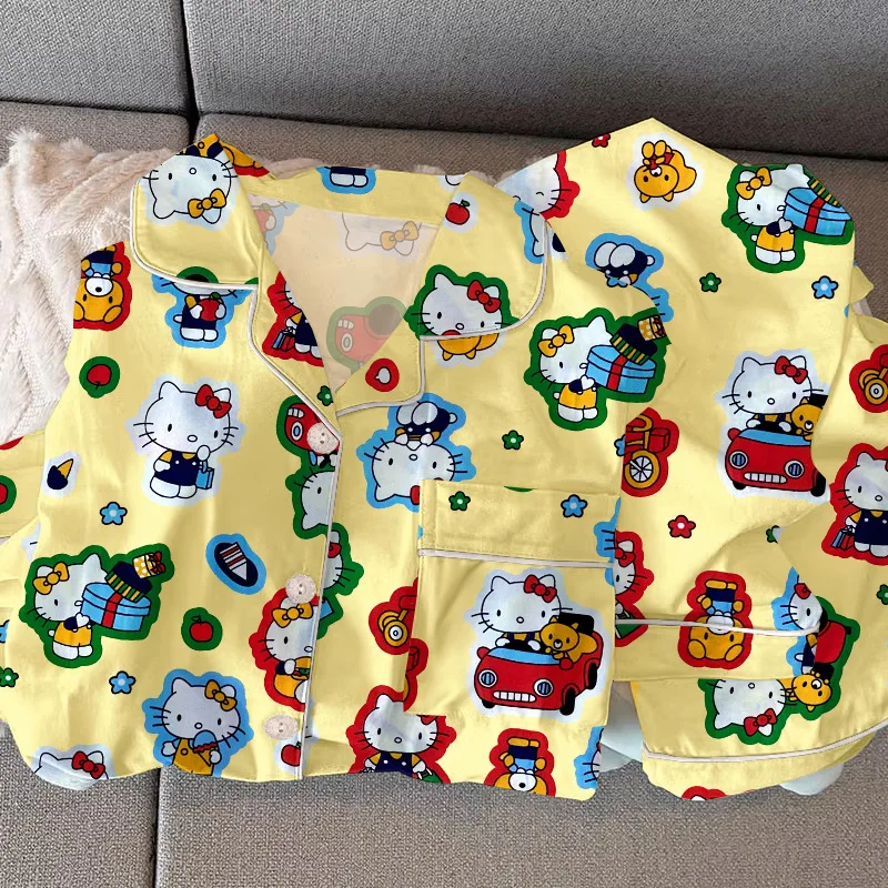 

Новые милые пижамы Hello Kitty, весенне-осенний пижамный комплект с героями мультфильмов, комплект домашней одежды Sanrio, милые пижамы из чистого хлопка.