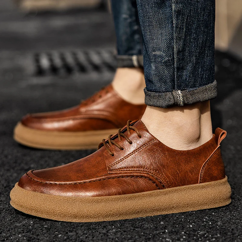 

Leather Casual Shoes Autumn 2023 Handmade Fashion Comfortable Leather Shoes Men Outdoor Oxfords Daily Dating Men's White Shoes