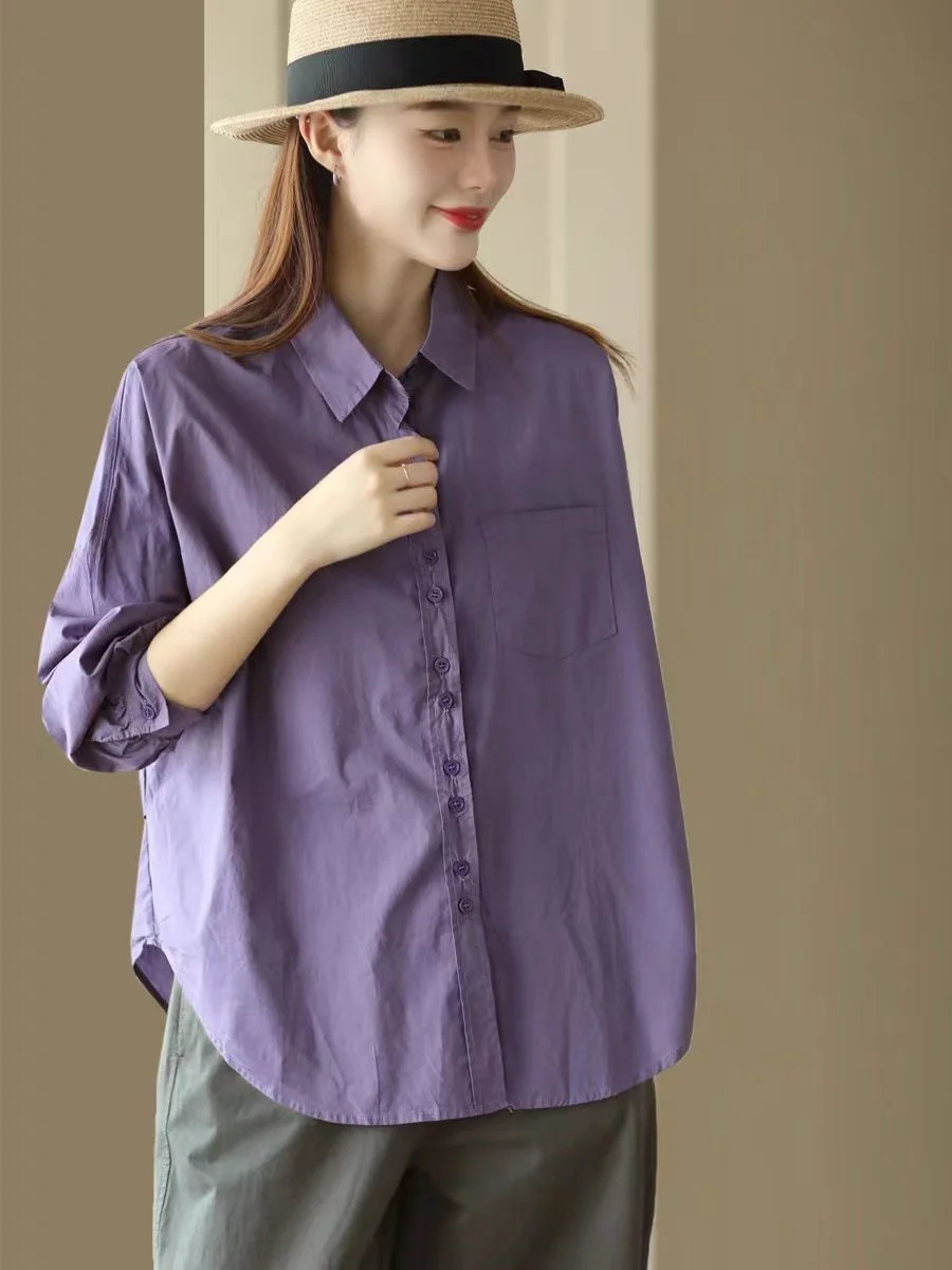 

Женский свободный топ из хлопка для похудения, фиолетовый, весенний, сложенный дизайн, 80 нитей, хлопок irt